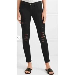 FRAME Womens Le Skinny de Jeanne Distressed Jeans Size 24 Black Edgy Grunge Punk